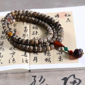 Close-up of Blood Vein Moon Bodhi Beads with Natural Patterns