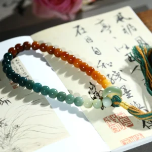Close-up of Multi-Color Barrel Beads with Cultural Charms