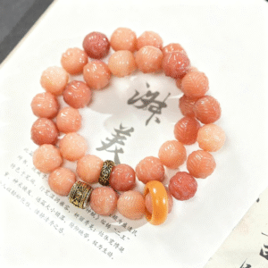 Pink Double Strand Bodhi Meditation Bracelet Flat Lay
