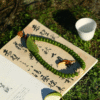 Green Bodhi Bracelet on Traditional Chinese Calligraphy with Lotus Charm