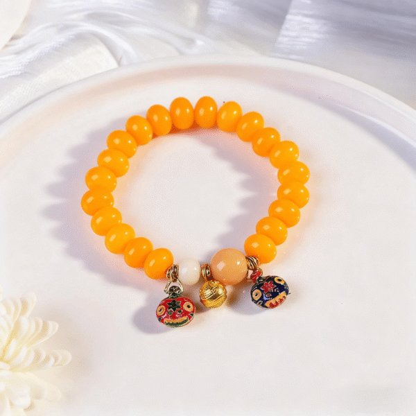 Yellow Bodhi Abacus Bead Bracelet with Colorful Gemstone Accents