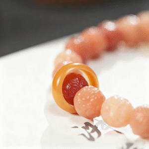 Detailed View of 13mm Pink Bodhi Beads and Metal Spacers