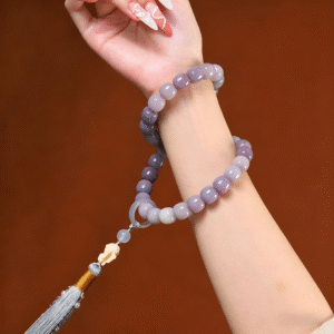 Wrist Wearing Smoky Amethyst Bodhi Bracelet with Crystal Beads