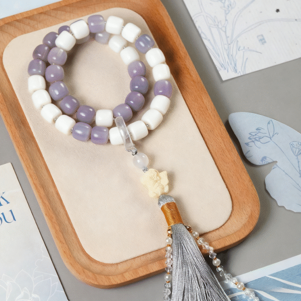Complete Smoky Amethyst Bodhi Bracelet Set with Crystal Accents