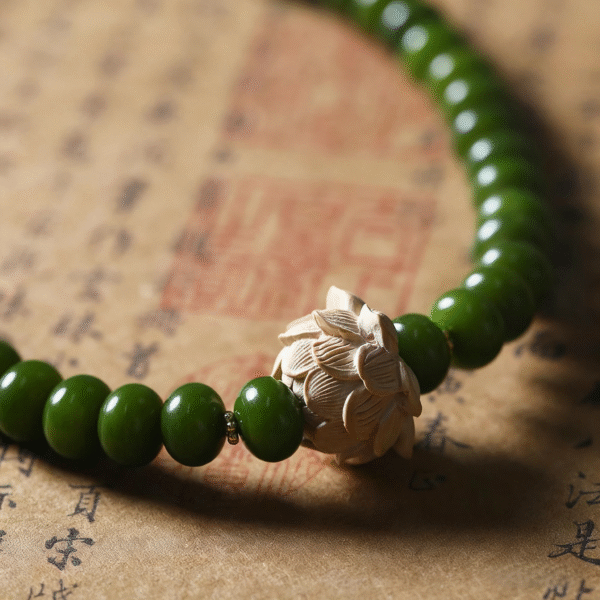 Buddhist Prayer Bracelet with Seedpod Charm on Sealed Document