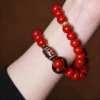 Wrist Wearing Red Double Strand Bodhi Bracelet with Black Clothing