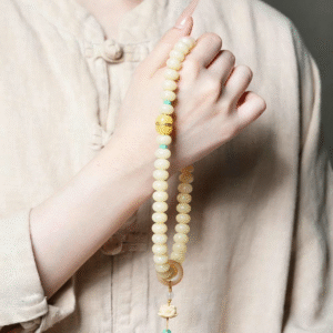 Wrist Wearing Double Strand Bodhi Bracelet with Traditional Fan
