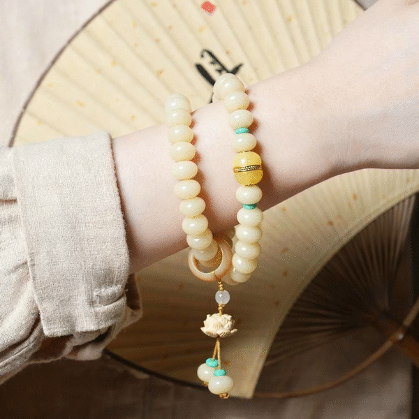 Double Strand Bodhi Bracelet with Chinese Calligraphy Scroll
