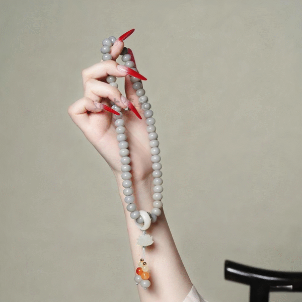 Complete Smoky Grey Double Strand Bodhi Bracelet on Display Tray