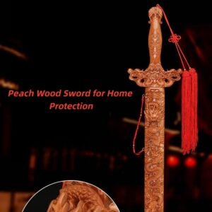 80cm Nine Dragons Sword, peach wood sword for protection, hand-carved dragon sword, Chinese traditional sword, spiritual protection tool, Feng Shui peach wood sword, home protection talisman, intricately carved sword, altar decoration sword, cultural artifact collection, peach wood ritual item, negative energy ward, ancient Chinese symbolism, decorative dragon sword, temple-quality sword, traditional craftsmanship, spiritual ceremony tools, Asian cultural decor, mythical dragon artwork, collector’s spiritual item.