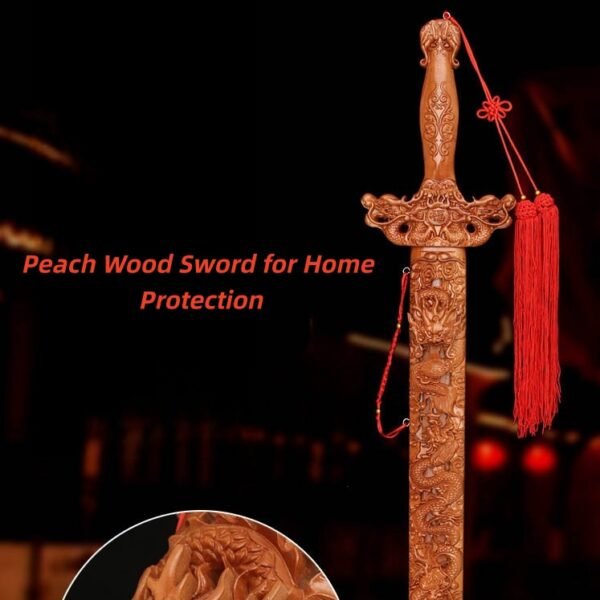 80cm Nine Dragons Sword, peach wood sword for protection, hand-carved dragon sword, Chinese traditional sword, spiritual protection tool, Feng Shui peach wood sword, home protection talisman, intricately carved sword, altar decoration sword, cultural artifact collection, peach wood ritual item, negative energy ward, ancient Chinese symbolism, decorative dragon sword, temple-quality sword, traditional craftsmanship, spiritual ceremony tools, Asian cultural decor, mythical dragon artwork, collector’s spiritual item.