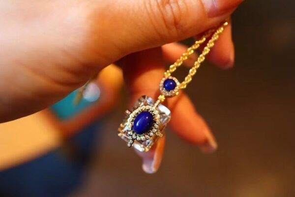 Natural lapis lazuli pendant, white crystal square necklace, S925 silver gold plated jewelry, handmade vintage necklace, luxury statement jewelry, hypoallergenic silver necklace, adjustable chain design, royal blue gemstone pendant, artisan crafted jewelry, versatile daily wear necklace, ethical sourcing, bohemian chic accessory, holistic wellness jewelry, cultural inspired elegance, affordable luxury, unique gift for her, modern classic style, special occasion jewelry, sustainable materials, timeless elegance.