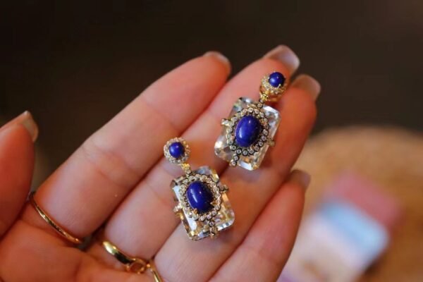 Natural lapis lazuli pendant, white crystal square necklace, S925 silver gold plated jewelry, handmade vintage necklace, luxury statement jewelry, hypoallergenic silver necklace, adjustable chain design, royal blue gemstone pendant, artisan crafted jewelry, versatile daily wear necklace, ethical sourcing, bohemian chic accessory, holistic wellness jewelry, cultural inspired elegance, affordable luxury, unique gift for her, modern classic style, special occasion jewelry, sustainable materials, timeless elegance.