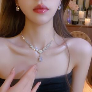 Zircon flash diamond necklace, choker necklace for women, evening dress accessory, bridal jewelry, wedding necklace, birthday gift jewelry, high-end collarbone chain, light luxury necklace, niche design jewelry, zircon stone necklace, elegant women's accessory, affordable luxury necklace, hypoallergenic necklace, special occasion jewelry, sophisticated choker, flash diamond jewelry, unique necklace design, gift for her, trendy necklace, collarbone chain necklace.