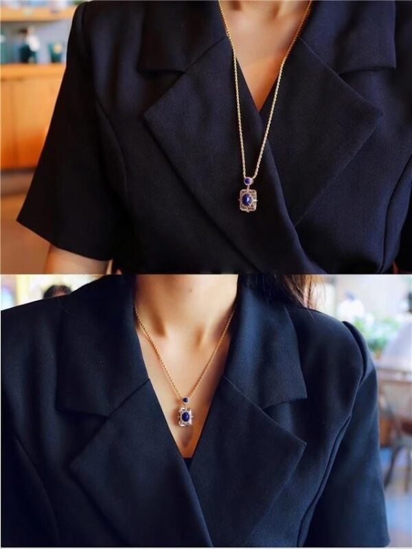 Natural lapis lazuli pendant, white crystal square necklace, S925 silver gold plated jewelry, handmade vintage necklace, luxury statement jewelry, hypoallergenic silver necklace, adjustable chain design, royal blue gemstone pendant, artisan crafted jewelry, versatile daily wear necklace, ethical sourcing, bohemian chic accessory, holistic wellness jewelry, cultural inspired elegance, affordable luxury, unique gift for her, modern classic style, special occasion jewelry, sustainable materials, timeless elegance.