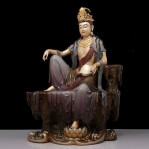 "Free & Easy Guanyin" Pure Copper Statue | Handcrafted High-Temperature Colored Buddhist Sculpture for Zen Meditation & Premium Home Decor (51.5×35.5×68cm, 27.4kg)