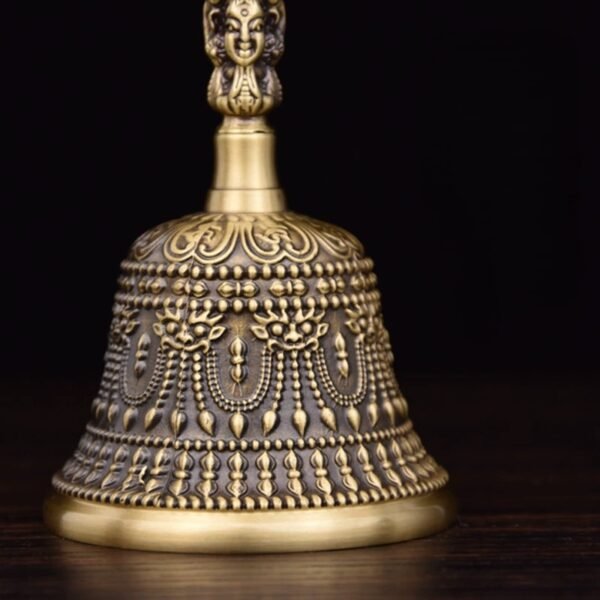Large 15cm copper Vajra bell with symbolic motifs